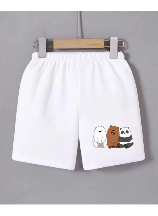 Kadın Beli Lastikli Baskılı Mini Şort - Beyaz