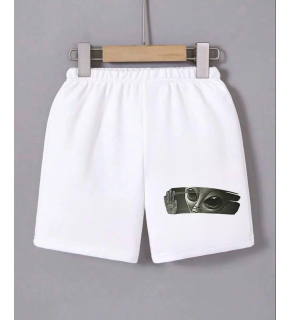 Kadın Beli Lastikli Baskılı Mini Şort - Beyaz