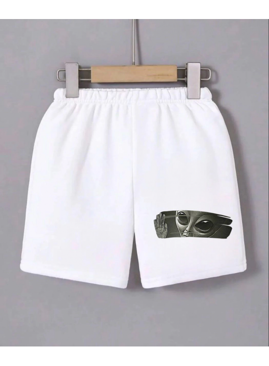 Kadın Beli Lastikli Baskılı Mini Şort - Beyaz Kadın Beli Lastikli Baskılı Mini Şort - Beyaz
