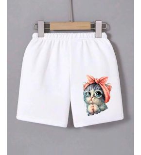 Kadın Beli Lastikli Baskılı Mini Şort - Beyaz
