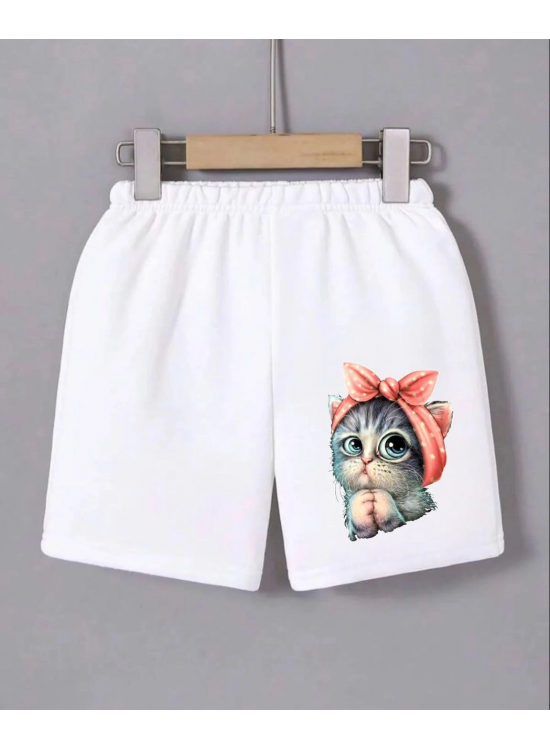 Kadın Beli Lastikli Baskılı Mini Şort - Beyaz Kadın Beli Lastikli Baskılı Mini Şort - Beyaz