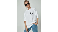 Kadın Tişört Bisiklet Yaka Baskılı Oversize T-Shirt - Beyaz Kadın Tişört Bisiklet Yaka Baskılı Oversize T-Shirt - Beyaz