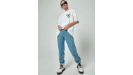 Kadın Tişört Bisiklet Yaka Baskılı Oversize T-Shirt - Beyaz Kadın Tişört Bisiklet Yaka Baskılı Oversize T-Shirt - Beyaz