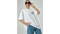 Kadın Tişört Bisiklet Yaka Baskılı Oversize T-Shirt - Beyaz Kadın Tişört Bisiklet Yaka Baskılı Oversize T-Shirt - Beyaz
