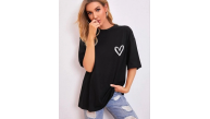 Kadın Tişört Bisiklet Yaka Baskılı Oversize T-Shirt - Siyah Kadın Tişört Bisiklet Yaka Baskılı Oversize T-Shirt - Siyah