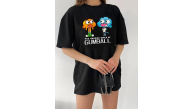 Kadın Kısa kol Tişört Bisiklet Yaka Baskılı Oversize T-Shirt - Siyah Kadın Kısa kol Tişört Bisiklet Yaka Baskılı Oversize T-Shirt - Siyah