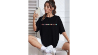Kadın Baskılı T-Shirt Kısa Kol Bisiklet Yaka Oversize Rahat Kalıp Tişört - Siyah Kadın Baskılı T-Shirt Kısa Kol Bisiklet Yaka Oversize Rahat Kalıp Tişört - Siyah