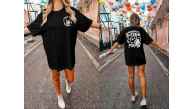 Kadın Baskılı T-Shirt Kısa Kol Bisiklet Yaka Oversize Rahat Kalıp Tişört - Siyah Kadın Baskılı T-Shirt Kısa Kol Bisiklet Yaka Oversize Rahat Kalıp Tişört - Siyah