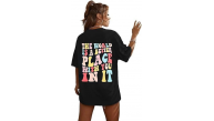 Kadın Baskılı T-Shirt Kısa Kol Bisiklet Yaka Oversize Rahat Kalıp Tişört - Siyah Kadın Baskılı T-Shirt Kısa Kol Bisiklet Yaka Oversize Rahat Kalıp Tişört - Siyah