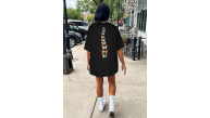 Kadın Baskılı T-Shirt Kısa Kol Bisiklet Yaka Oversize Rahat Kalıp Tişört - Siyah Kadın Baskılı T-Shirt Kısa Kol Bisiklet Yaka Oversize Rahat Kalıp Tişört - Siyah