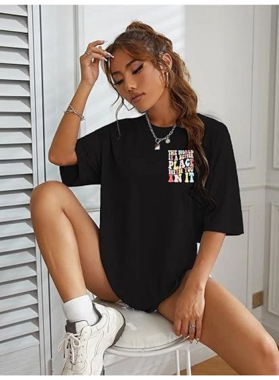 Kadın Baskılı T-Shirt Kısa Kol Bisiklet Yaka Oversize Rahat Kalıp Tişört - Siyah Kadın Baskılı T-Shirt Kısa Kol Bisiklet Yaka Oversize Rahat Kalıp Tişört - Siyah