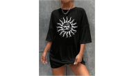 Kadın Baskılı T-Shirt Kısa Kol Bisiklet Yaka Regular Fit Rahat Kalıp Tişört - Siyah Kadın Baskılı T-Shirt Kısa Kol Bisiklet Yaka Regular Fit Rahat Kalıp Tişört - Siyah