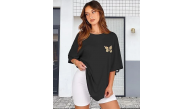 Kadın Baskılı T-Shirt Kısa Kol Bisiklet Yaka Oversize Rahat Kalıp Tişört - Siyah Kadın Baskılı T-Shirt Kısa Kol Bisiklet Yaka Oversize Rahat Kalıp Tişört - Siyah