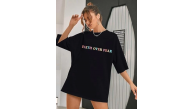 Kadın Baskılı T-Shirt Kısa Kol Bisiklet Yaka Oversize Rahat Kalıp Tişört - Siyah Kadın Baskılı T-Shirt Kısa Kol Bisiklet Yaka Oversize Rahat Kalıp Tişört - Siyah
