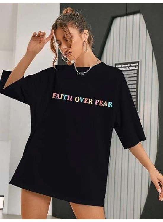 Kadın Baskılı T-Shirt Kısa Kol Bisiklet Yaka Oversize Rahat Kalıp Tişört - Siyah Kadın Baskılı T-Shirt Kısa Kol Bisiklet Yaka Oversize Rahat Kalıp Tişört - Siyah