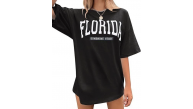 Kadın Kısa Kol Yazlık Tişört Bisiklet Yaka FLORIDA Baskılı T-Shirt - Siyah