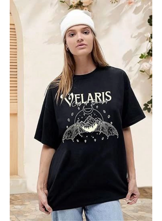 Kadın Baskılı T-Shirt Kısa Kol Bisiklet Yaka Oversize Rahat Kalıp Tişört - Siyah Kadın Baskılı T-Shirt Kısa Kol Bisiklet Yaka Oversize Rahat Kalıp Tişört - Siyah
