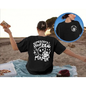 Kadın Baskılı T-Shirt Kısa Kol Bisiklet Yaka Oversize Rahat Kalıp Tişört - Siyah