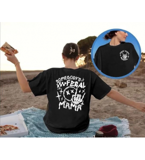 Kadın Baskılı T-Shirt Kısa Kol Bisiklet Yaka Oversize Rahat Kalıp Tişört - Siyah