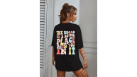 Kadın Baskılı T-Shirt Kısa Kol Bisiklet Yaka Oversize Rahat Kalıp Tişört - Siyah Kadın Baskılı T-Shirt Kısa Kol Bisiklet Yaka Oversize Rahat Kalıp Tişört - Siyah