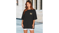 Kadın Baskılı T-Shirt Kısa Kol Bisiklet Yaka Oversize Rahat Kalıp Tişört - Siyah Kadın Baskılı T-Shirt Kısa Kol Bisiklet Yaka Oversize Rahat Kalıp Tişört - Siyah