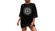 Kadın Baskılı T-Shirt Kısa Kol Bisiklet Yaka Regular Fit Rahat Kalıp Tişört - Siyah Kadın Baskılı T-Shirt Kısa Kol Bisiklet Yaka Regular Fit Rahat Kalıp Tişört - Siyah