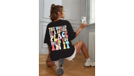 Kadın Baskılı T-Shirt Kısa Kol Bisiklet Yaka Oversize Rahat Kalıp Tişört - Siyah Kadın Baskılı T-Shirt Kısa Kol Bisiklet Yaka Oversize Rahat Kalıp Tişört - Siyah