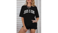 Kadın Baskılı T-Shirt Kısa Kol Bisiklet Yaka Oversize Rahat Kalıp Tişört - Siyah Kadın Baskılı T-Shirt Kısa Kol Bisiklet Yaka Oversize Rahat Kalıp Tişört - Siyah