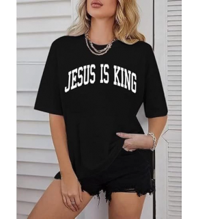 Kadın Baskılı T-Shirt Kısa Kol Bisiklet Yaka Oversize Rahat Kalıp Tişört - Siyah