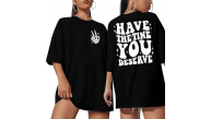 Kadın Baskılı T-Shirt Kısa Kol Bisiklet Yaka Oversize Rahat Kalıp Tişört - Siyah Kadın Baskılı T-Shirt Kısa Kol Bisiklet Yaka Oversize Rahat Kalıp Tişört - Siyah