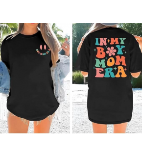 Kadın Baskılı T-Shirt Kısa Kol Bisiklet Yaka Oversize Rahat Kalıp Tişört - Siyah