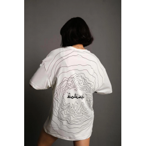 Kadın Bisiklet Yakalı Sırt Baskılı  Kısa kol Oversize T-Shirt - Beyaz