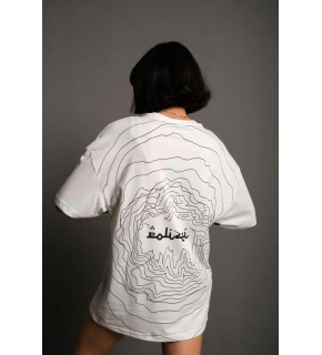 Kadın Bisiklet Yakalı Sırt Baskılı  Kısa kol Oversize T-Shirt - Beyaz
