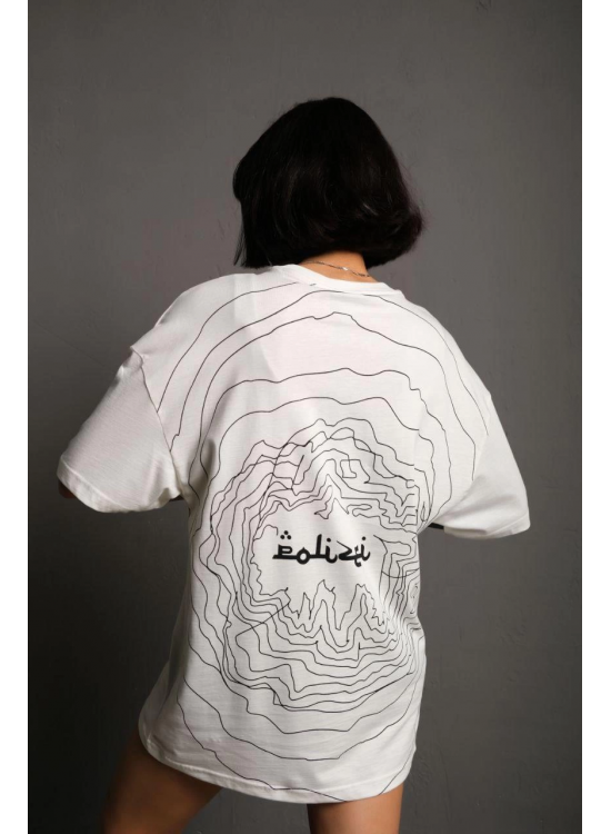 Kadın Bisiklet Yakalı Sırt Baskılı Kısa kol Oversize T-Shirt - Beyaz Kadın Bisiklet Yakalı Sırt Baskılı Kısa kol Oversize T-Shirt - Beyaz