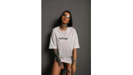 Kadın Bisiklet Yakalı Sırt Baskılı Kısa kol Oversize T-Shirt - Beyaz Kadın Bisiklet Yakalı Sırt Baskılı Kısa kol Oversize T-Shirt - Beyaz