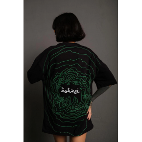 Kadın Bisiklet Yakalı Sırt Baskılı Oversize Kısa kol T-Shirt - Siyah