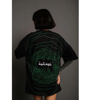Kadın Bisiklet Yakalı Sırt Baskılı Oversize Kısa kol T-Shirt - Siyah