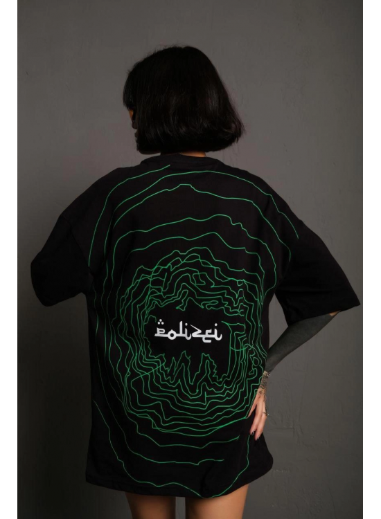 Kadın Bisiklet Yakalı Sırt Baskılı Oversize Kısa kol T-Shirt - Siyah Kadın Bisiklet Yakalı Sırt Baskılı Oversize Kısa kol T-Shirt - Siyah