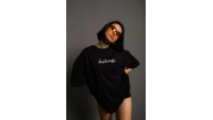 Kadın Bisiklet Yakalı Sırt Baskılı Oversize Kısa kol T-Shirt - Siyah Kadın Bisiklet Yakalı Sırt Baskılı Oversize Kısa kol T-Shirt - Siyah