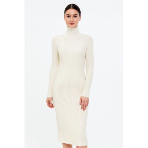 Kadın Boğazlı Triko Elbise Uzun Fitilli Esnek Dokuma Tam Kalıp Baharlık 130 cm - Beyaz