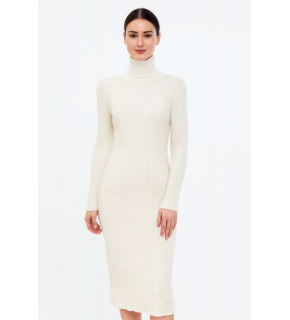 Kadın Boğazlı Triko Elbise Uzun Fitilli Esnek Dokuma Tam Kalıp Baharlık 130 cm - Beyaz
