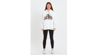 Kadın Oversize Kapüşonlu Cepli Baskılı 3 İplik Pamuklu Hoodie Sweatshirt - Beyaz
