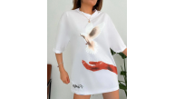 Kadın Kısa Kol Yazlık Tişört Bisiklet Yaka Uzi Güvercin Baskılı T-Shirt - Beyaz Kadın Kısa Kol Yazlık Tişört Bisiklet Yaka Uzi Güvercin Baskılı T-Shirt - Beyaz