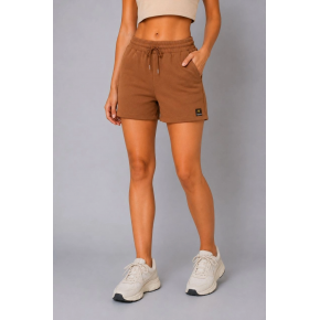 Kadın Dokuma Kumaş Cepli Bağcıklı Regular Fit Yazlık Şort - Kahverengi
