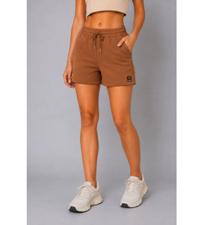 Kadın Dokuma Kumaş Cepli Bağcıklı Regular Fit Yazlık Şort - Kahverengi
