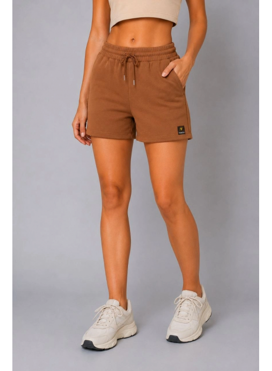 Kadın Dokuma Kumaş Cepli Bağcıklı Regular Fit Yazlık Şort - Kahverengi