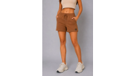 Kadın Dokuma Kumaş Cepli Bağcıklı Regular Fit Yazlık Şort - Kahverengi