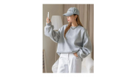 Kadın 3 İplik Pamuklu Oversize Yarım Fermuarlı Yakalı Basic Sweatshirt - Gri
