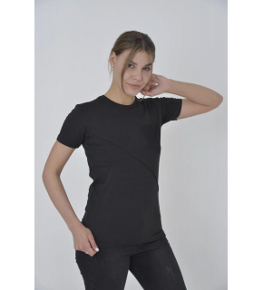 Kadın File Cepli T-Shirt Kısa Kol Bisiklet Yaka Slimfit Tişört  - Siyah