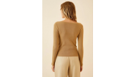 Kadın Fitilli Likralı Body Crop - Camel Kadın Fitilli Likralı Body Crop - Camel